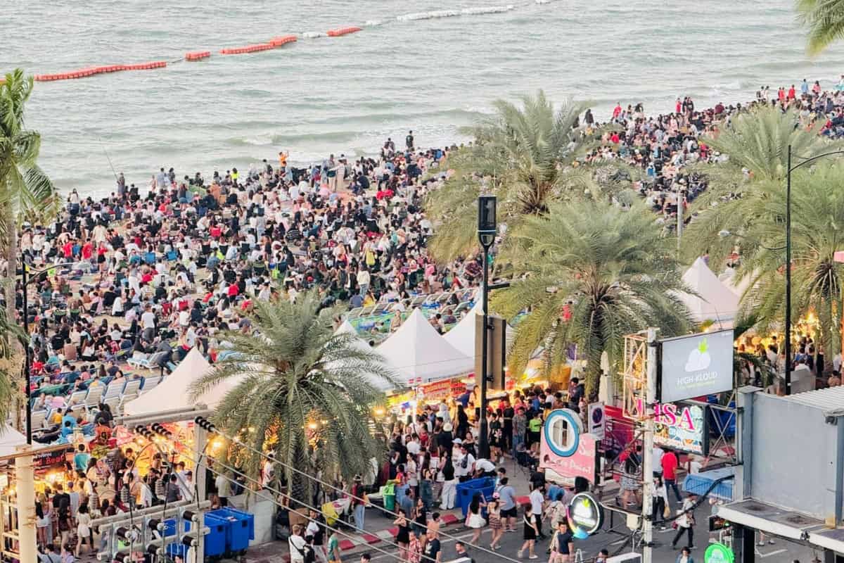 crowd gathered on beach for Pattaya Fireworks Festival 2025