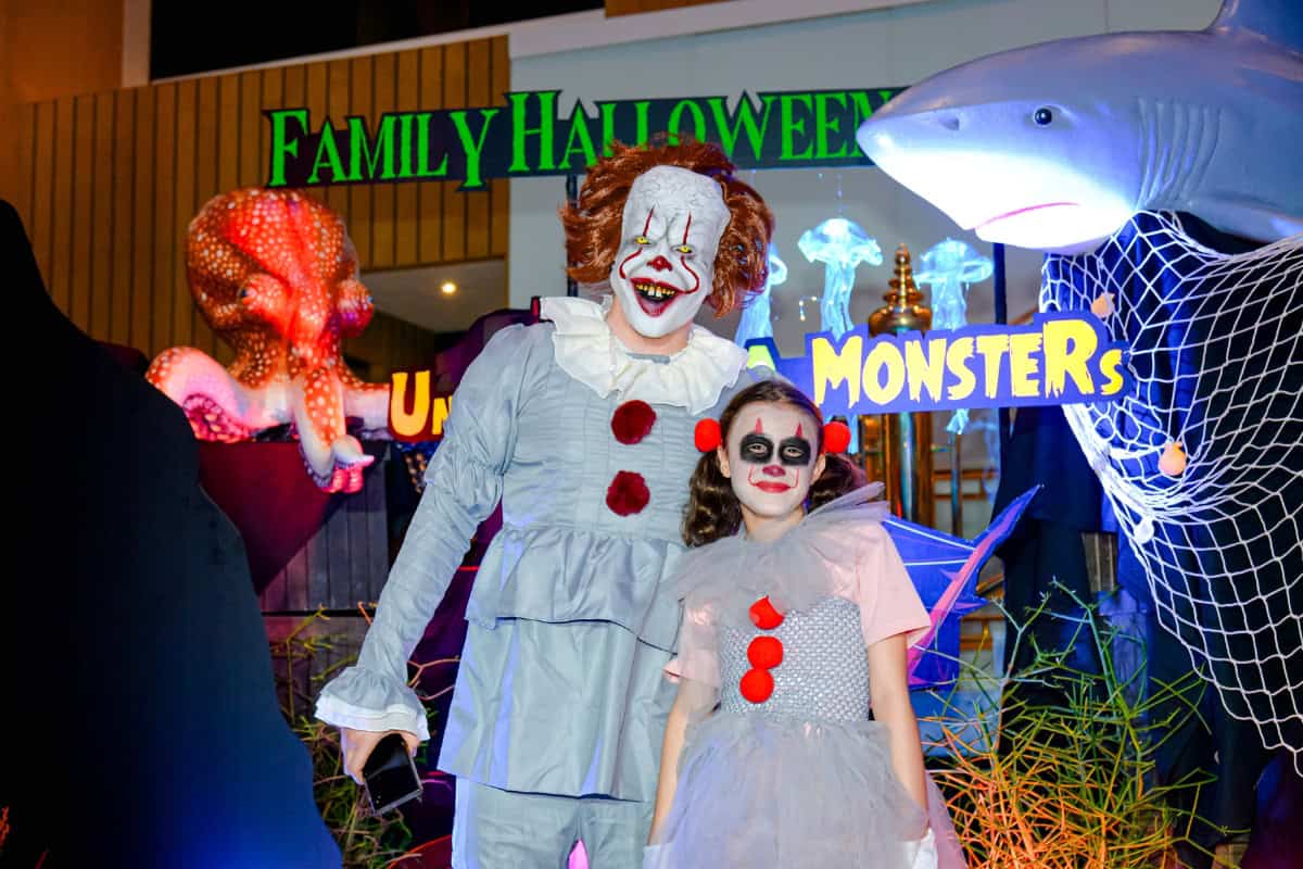 creepy clown costumes at halloween in pattaya party